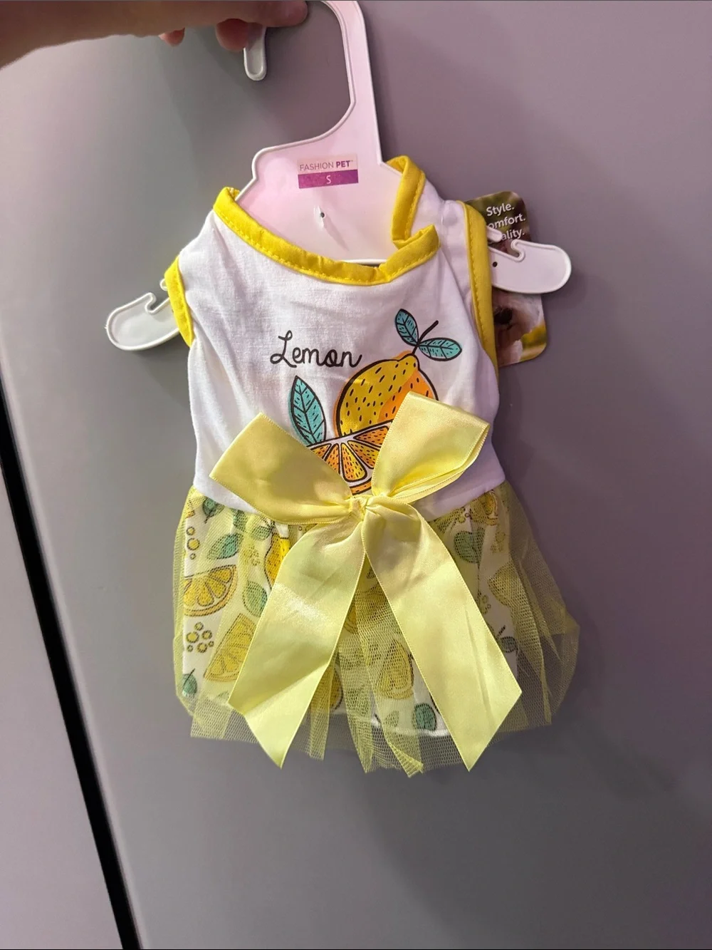 Lemon Print Dog Dress with Yellow Bow